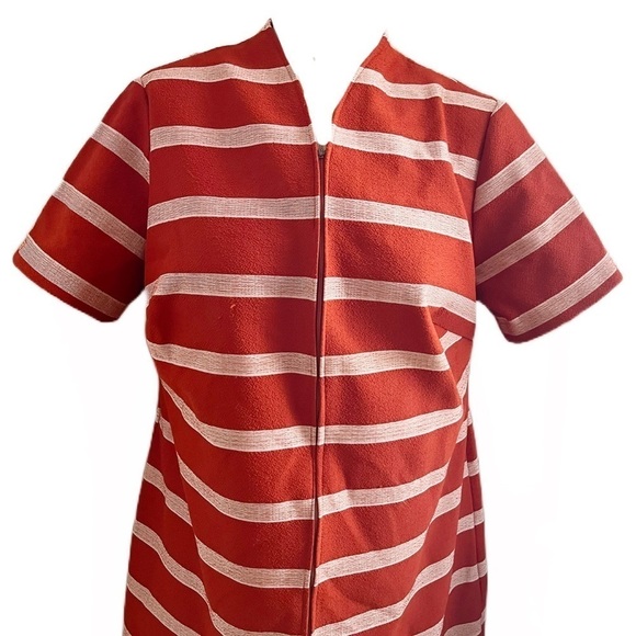 Vintage 60s Mod Shift Dress ILGWU Red & Ivory Striped Zip Front A-Line Retro XL - Picture 2 of 8